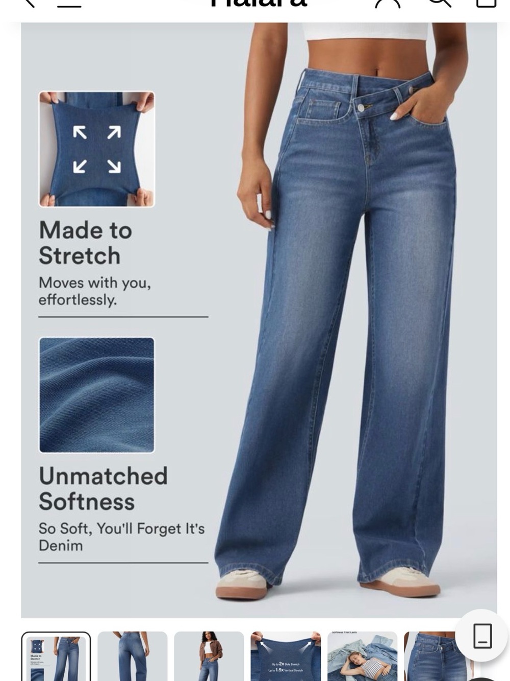 HALARA Wide Leg High-Rise Jeans in Medium Blue